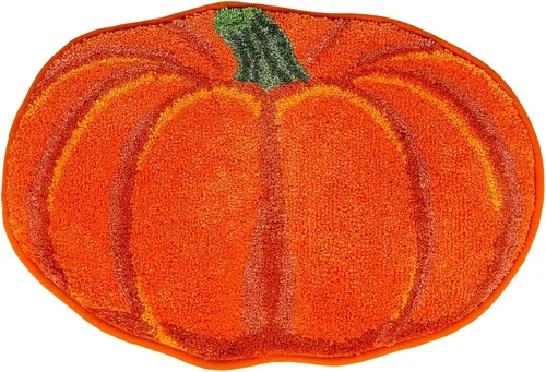 AnyDesign Alfombra de baño de otoño, bonita alfombra de baño con forma de calabaza, alfombra de ducha antideslizante naranja otoñal, alfombra para