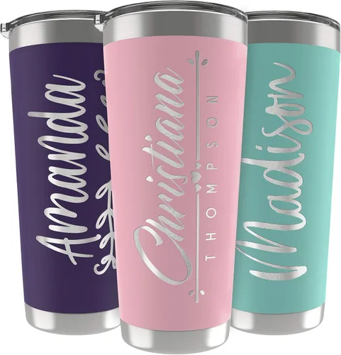 Miniatura 24 de Regalos personalizados para hombres – 20 onzas – Vasos personalizados con tapa, azul cielo, tazas de café de viaje aisladas, juego de popote