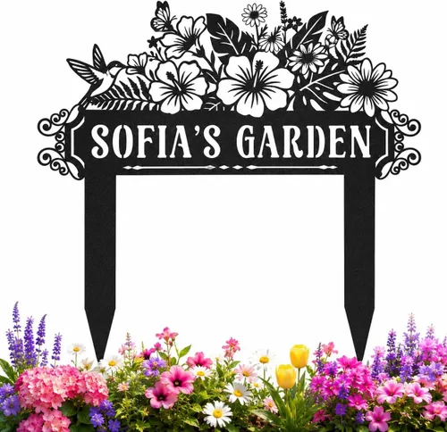 Miniatura 12 de Letrero de invernadero personalizado, placa de jardín de metal personalizada con nombre de familia, arte de pared rústico al aire libre para Color 1