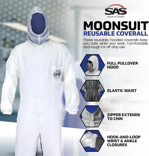 Miniatura 2 de SAS Safety 6938 Moon Suit - Overol de nailon y algodón, grande, color blanco