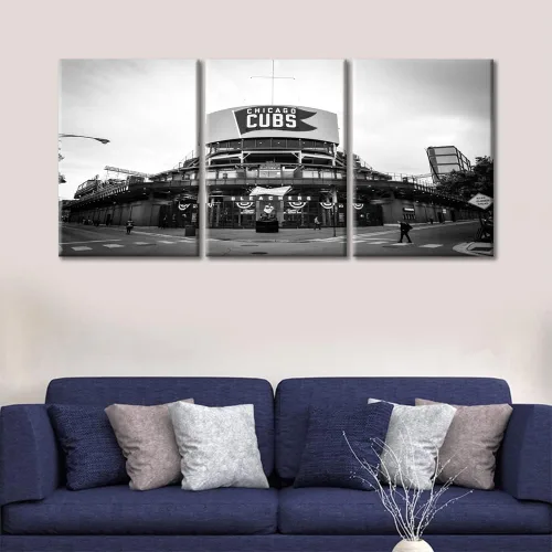 Miniatura 4 de TUMOVO American Sports - Decoración de pared Wrigley Stadium, 3 piezas, arte de pared de estadio de béisbol, cuadros para decoración del hogar