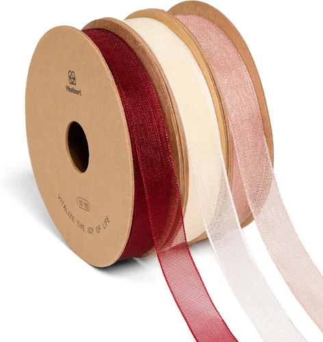 Miniatura 17 de Vitalizart - 3/8" x 90 yardas de cinta de organza, juego de 9 rollos x 10 yardas de cinta transparente para envolver regalos, manualidades, lazos