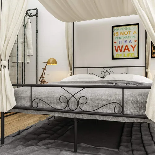 Miniatura 7 de Weehom Marco de cama con dosel, tamaño matrimonial, marco de cama con cabecera y estribo, base de colchón de 4 pósters, no necesita somier
