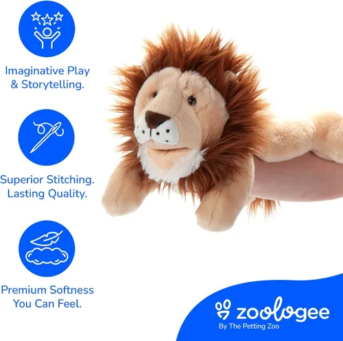 Miniatura 4 de The Petting Zoo Marioneta de peluche de mano de león, regalos para niños, animales de marioneta, juguete interactivo de peluche de 16 pulgadas