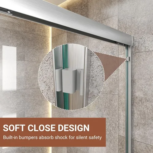 Miniatura 7 de Puerta de regadera doble corrediza 56"-60" (ancho) x 72" (alto), puerta de vidrio para baño de 1/4" (6mm) de vidrio templado transparente