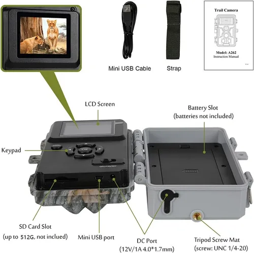 Miniatura 7 de Paquete de 2 cámaras de juegos, Venado Trail Cam sin brillo, visión nocturna de 90 pies, 24 MP, 1296P H.264 MP4 activado por movimiento