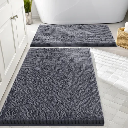 Miniatura 74 de Smiry Juego de 2 alfombras de baño, felpilla suave y absorbente, lavable a máquina, antideslizantes, para bañera, ducha y suelo