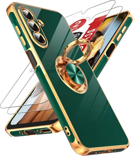 Miniatura 43 de LeYi Funda para Samsung Galaxy S22 Ultra con soporte de anillo giratorio de 360°, soporte magnético, chapado en oro rosa, borde protector para Negro