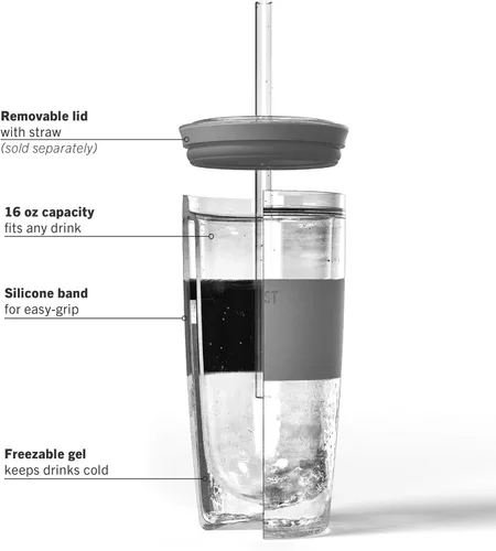 Miniatura 7 de HOST Vaso enfriador de bebidas congelables con aislamiento de doble pared con vasos de gel de congelación para vino tinto y blanco, popote y tapa