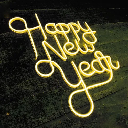Miniatura 4 de Letrero de neón con texto en inglés «Happy New Year» para decoraciones de Año Nuevo, gran cartel de luz LED para fondo de fiesta de Año Nuevo