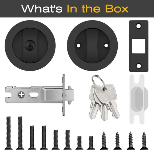 Miniatura 8 de EHOMEWARE 1 paquete de herrajes para puerta de bolsillo negro mate, manijas de puerta de bolsillo empotradas, cerradura de puerta de bolsillo