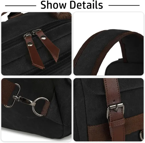Miniatura 6 de Bolsa de mensajero vintage, mochila de lona para viajes, bolsa de hombro para hombre, bolsa de doble uso para transporte de mano y transporte