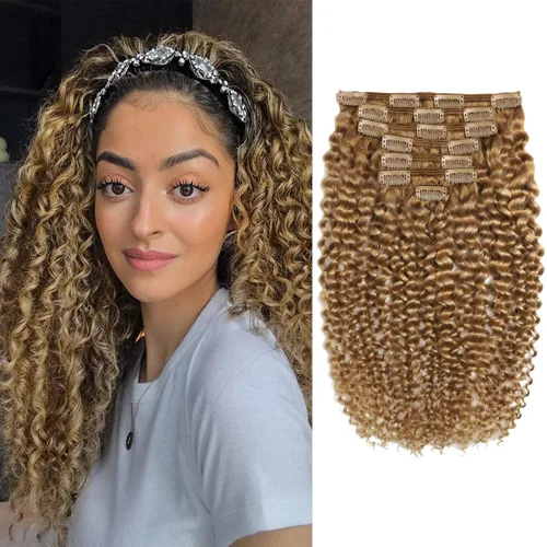 Miniatura 15 de Anrosa Extensiones de cabello humano con clip, cabello natural negro #1B, rizado en espiral, extensiones de cabello humano con clip para mujeres