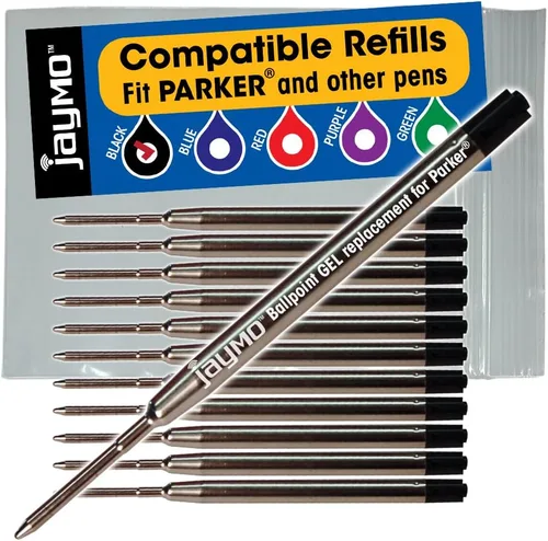 Jaymo - Recambio para bolígrafo de gel G2 de repuesto para Parker 30525PP y Bastion, mide 3.875 pulgadas de largo, 12 unidades, color negro 12 - Gel