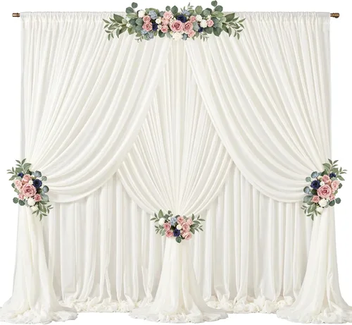 Miniatura 46 de Cortinas de fondo azul bebé de 10 pies x 10 pies, tela de gasa chiffon transparente sin arrugas, tela de fondo fotográfico drapeada para arco