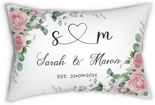 Miniatura 12 de Funda de almohada personalizada para boda con nombres de la pareja y fecha personalizada, almohada con monograma para aniversario de boda, Design #17