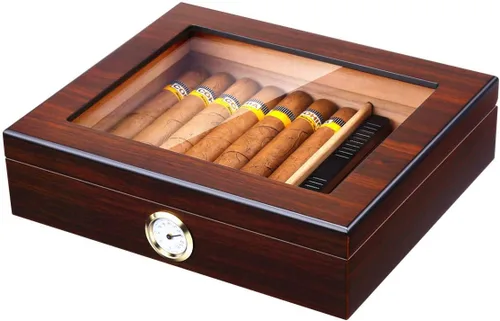 Miniatura 17 de Bald Eagle Humidor de puros, caja superior de vidrio con higrómetro humidificador, caja de madera de cedro de escritorio hecha a mano con capacidad