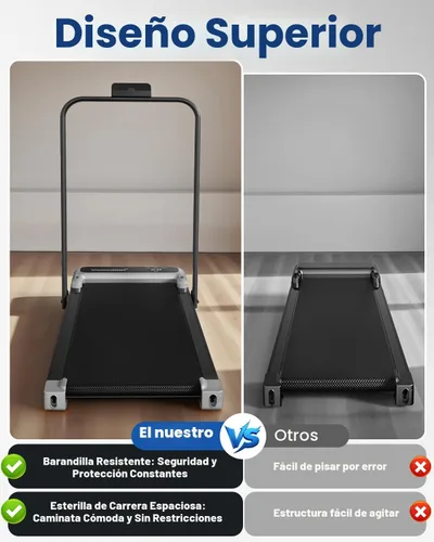 Miniatura 7 de Caminadora con barra de mango e inclinación ajustable, cintas de correr portátiles compactas para oficina en casa, 2.5 HP silenciosas