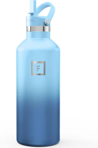 Miniatura 13 de IRON °FLASK Botellas de agua de campamento/senderismo, 3 tapas (estrecha con popote), sin fugas, aisladas al vacío, acero inoxidable de doble pared