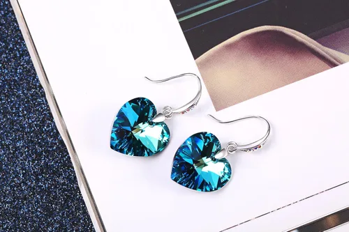 Miniatura 2 de PLATO H Elementos de cristal de Swarovski, Forever Love", en forma de corazón, aretes con tuerca, joyas a la moda, regalo para el día