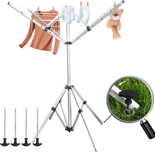 Miniatura 9 de Tendedero plegable de 4 patas con ruedas, portátil, de gran capacidad, ahorro de espacio, plegable, para uso doméstico en interiores y exteriores
