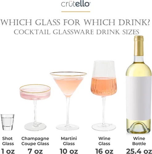 Miniatura 5 de Crutello Juego de 4 copas de champán cupé, clásicas de 7 onzas, vasos de cóctel vintage acanalados para champán, martini, Manhattan, cosmopolita
