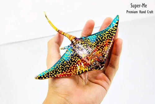 Miniatura 2 de Estatua de soplado de vidrio soplado a mano de mantarraya de natación adorno dorado coleccionable