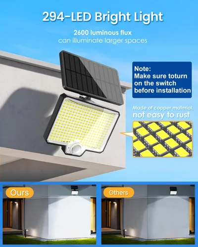 Miniatura 3 de AUDERWIN 294 Luces LED Exteriores Solares Divididas con Sensor de Movimiento, Luces de Inundación Solares de 2600Lm, IP67 Impermeables, Luces