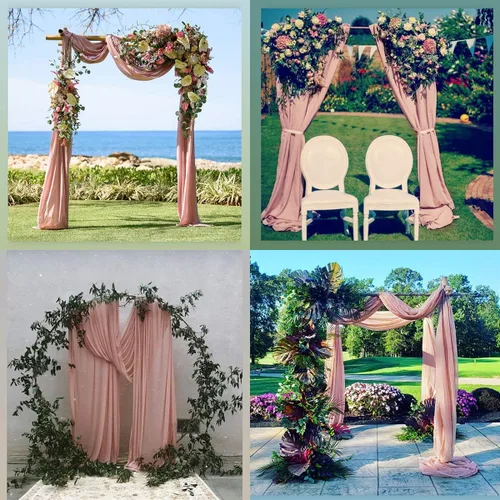 Miniatura 5 de Socomi 29 pulgadas x 19 pies de tela drapeada para arco de boda, 2 paneles de cortina de gasa transparente rosa polvorienta, 6 yardas para Rosa