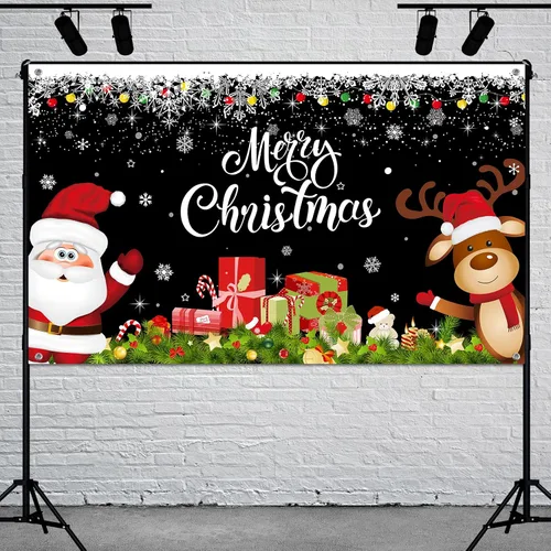 Miniatura 4 de Irenare Pancarta de Navidad telón de fondo de Papá Noel, reno y Feliz Navidad, cartel interior para Navidad, fiesta de vacaciones, cabina de fotos