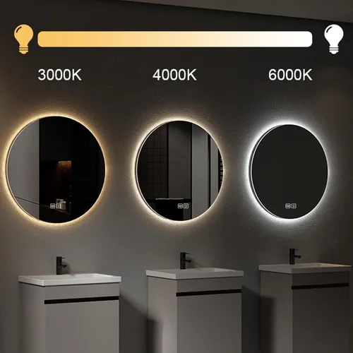 Miniatura 3 de Espejo de baño redondo LED con luces retroiluminadas, espejo de tocador de 3 colores de temperatura con luces, espejo con círculo antivaho iluminado