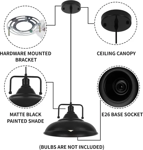 Miniatura 7 de Lámpara colgante negra, lámpara colgante grande de 15.7 pulgadas, paquete de 3 unidades, luces colgantes modernas de granja, luces colgantes de Negro