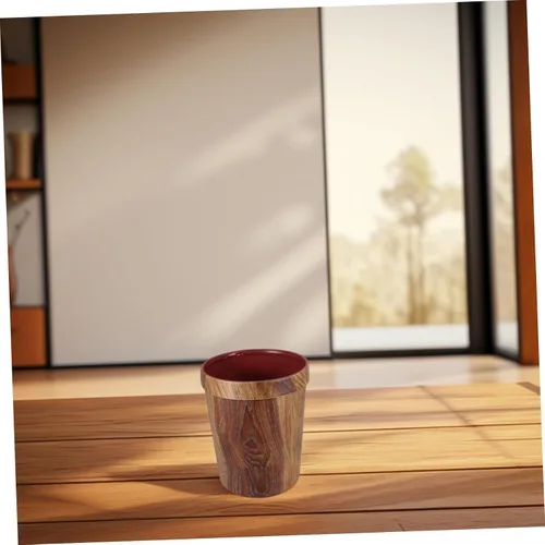 Miniatura 6 de STOBOK 1 bote de basura, cesta de basura para baño, papelera de madera con patrón de madera, contenedor de basura retro, contenedor de basura