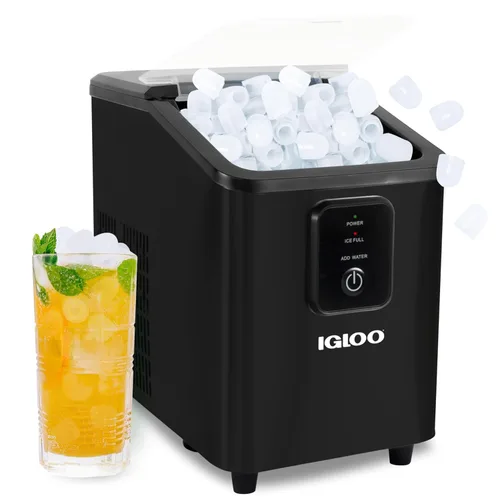 Miniatura 11 de Igloo, máquina para hacer hielo automática eléctrica de sobremesa de 26 libras - 9 cubos en 7 minutos, con cuchara y cesta Rojo
