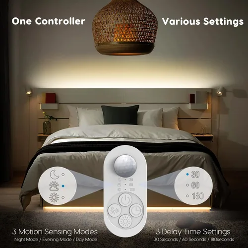 Miniatura 5 de Luces de Escalera con Doble Sensor para Interiores, Tira de Luz para Escalones Activada por Movimiento Enchufable para Interiores con Atenuador