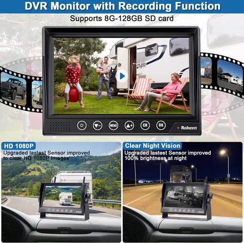 Miniatura 4 de Cámara de respaldo para RV HD1080P, 2 cámaras con llave táctil de 7 pulgadas, monitor DVR, señales digitales estables, sistema de cámara de visión