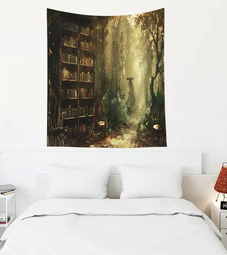 Miniatura 77 de EMMTEEY Tapiz de pared con bosque - Árbol de pino verde y niebla, arte de pared natural, 80x60 pulgadas, tapiz grande de estilo bohemio para sala