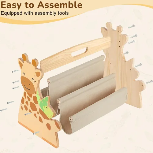 Miniatura 7 de Estantería infantil SheSeek de doble cara con 4 niveles de fundas profundas, estante de libros de madera para niños Montessori para habitación