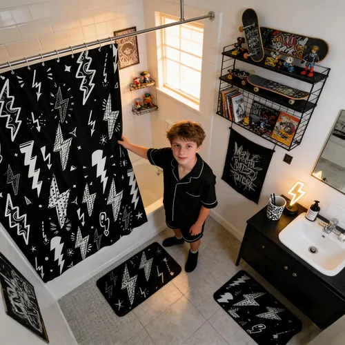 Miniatura 26 de Cortinas de ducha con bandera estadounidense, cortinas de baño de motocicleta para niños, adolescentes y adultos, cortinas de baño impermeables