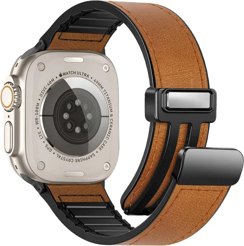 Miniatura 24 de Correas de cuero magnéticas compatibles con Apple Watch 42mm (Serie 10/11) 41mm 40mm 38mm para hombres y mujeres, cuero genuino con hebilla