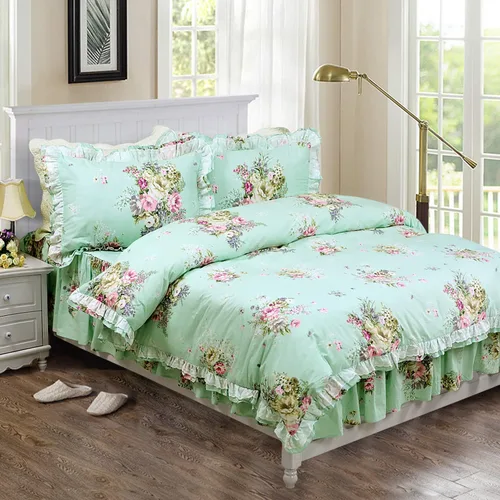 Miniatura 22 de FADFAY Juego de ropa de cama floral estilo campestre francés con estampado de pájaros azules, colección de faldas de cama, 800 hilos por pulgada
