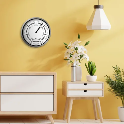 Miniatura 9 de Reloj del día de la semana con marco de aluminio – Reloj de pared con calendario – Regalo de jubilación ideal para hombres y mujeres – 10 pulgadas