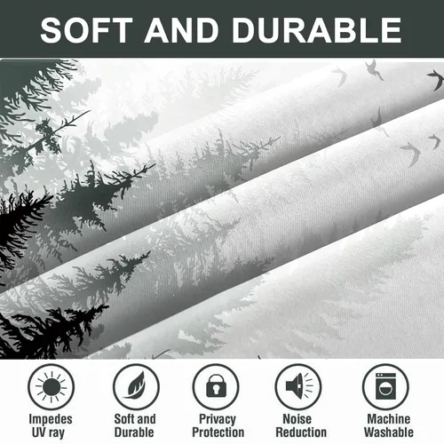 Miniatura 3 de AWERT Cortinas opacas para dormitorio, árbol negro con niebla, naturaleza, amanecer, bosque, 2 paneles para sala de estar, bloqueo de calor, 21 x 45