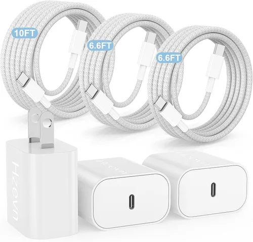 Miniatura 8 de 20W USB C Fast Charging for iPhone 17 Air/16/15 Pro Max,3Pack Colorful Mixed Charger Block with Braided Long USB C to C Cables (6/6ft) Compatible