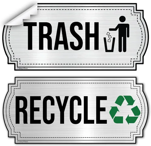 Miniatura 7 de Calcomanías de reciclaje y basura para botes de basura de cocina y contenedores de reciclaje, combo de calcomanías de basura y reciclaje para Plata
