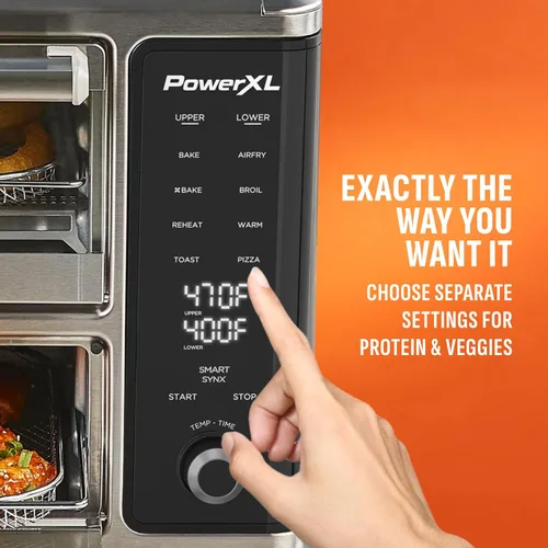 Miniatura 4 de PowerXL SmartSynx Horno de Doble Puerta, 8 Ajustes Preestablecidos de Cocción de Toque Rápido incluyendo Freír al Aire, Tostar, Hornear, Asar