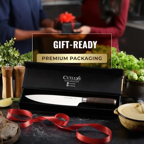 Miniatura 7 de Cutluxe Cuchillo de Chef – Cuchillo de Cocina Japonés Ultra Afilado de 8", Hoja de Acero Inoxidable de Alto Carbono, Mango de Pakkawood de Espiga