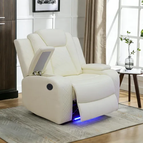 Miniatura 25 de Sofá reclinable individual eléctrico para muebles de sala de estar, silla reclinable de cuero con luces LED, puertos USB, almacenamiento oculto
