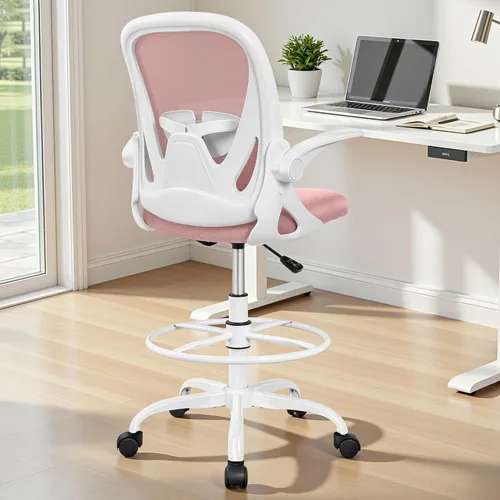 Miniatura 2 de Primy Silla de Dibujo Técnico Silla de Oficina Alta con Reposabrazos Abatibles Silla Ejecutiva Ergonómica de Computadora para Escritorio de Pie