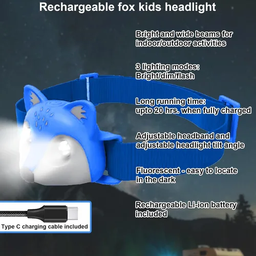 Miniatura 3 de Esenciales de Campamento para Niños – Juego de Linterna LED para Niños y Lámpara Frontal Recargable para Niños Juguetes de Luz Nocturna/Linterna